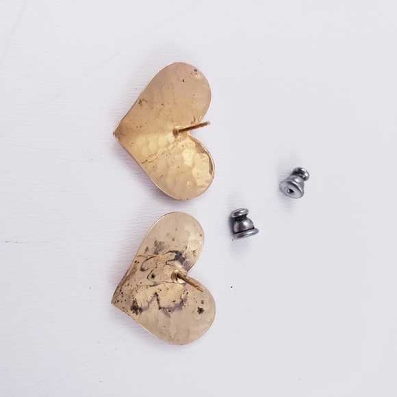 1990s Large Post Heart Earrings - Fashion Jewelry - NOT GENUINE GOLD - Picture 2 of 3